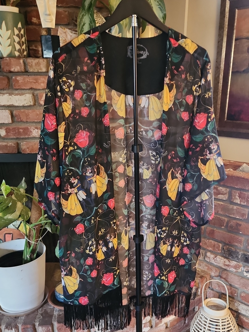 Disney Beauty and the Beast Belle Rose Sheer Fringe Kimono XL